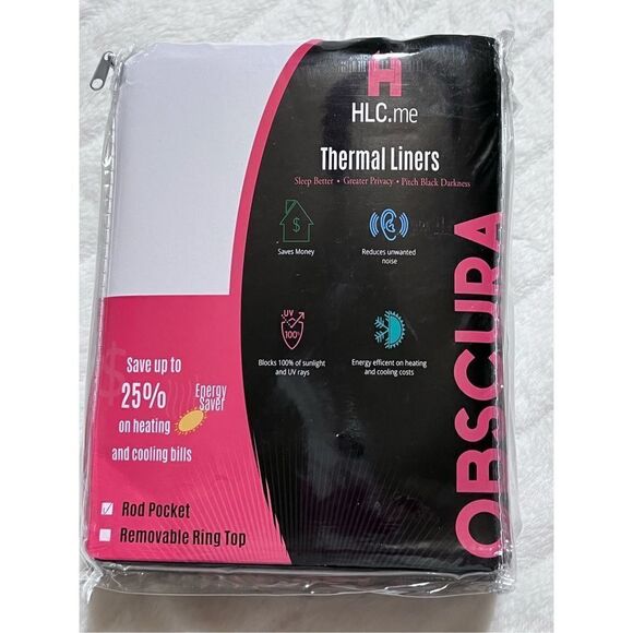 HLC.ME New Obscura White Thermal Liners Blackout Panel Curtain 50W X 60L - Picture 1 of 3
